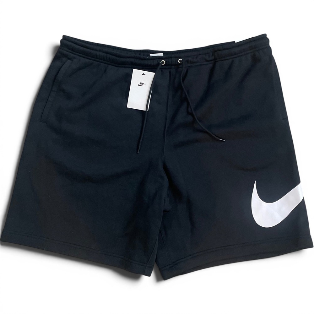 Nike Club Fleece Shorts Mens XXL Black White Swoosh Drawstring NWT FN3906-010